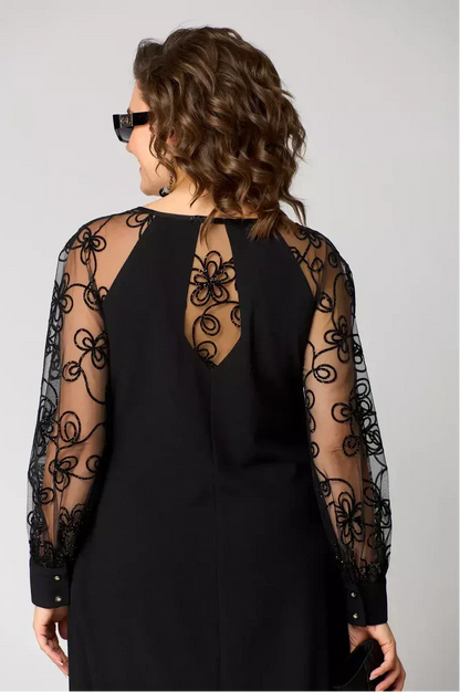 Lidia | Elegancka Sukienka z Delikatnymi Koronkowymi Rękawami
