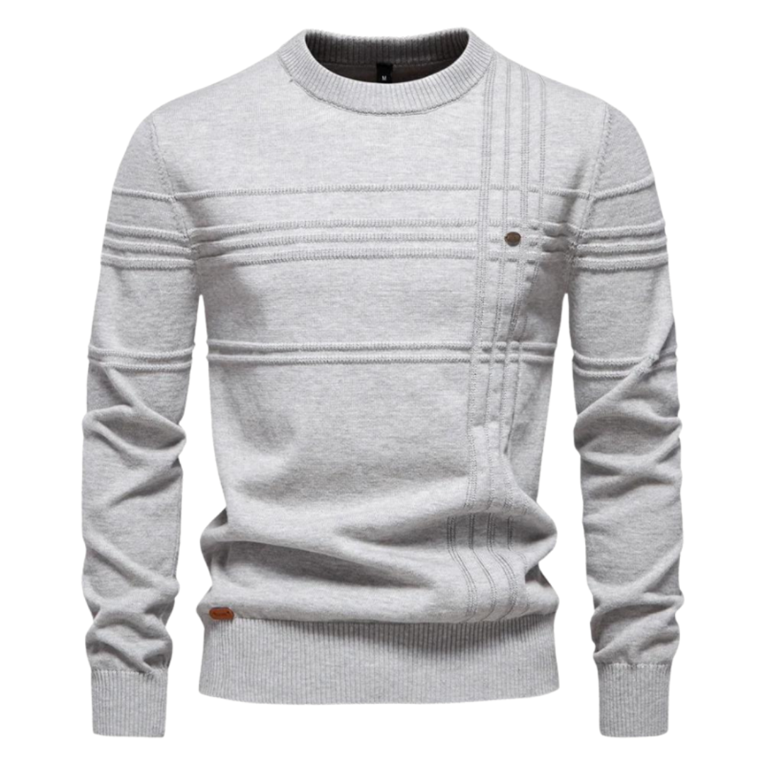 Sweter Maurizio jasnoszary prezentowany na modelu